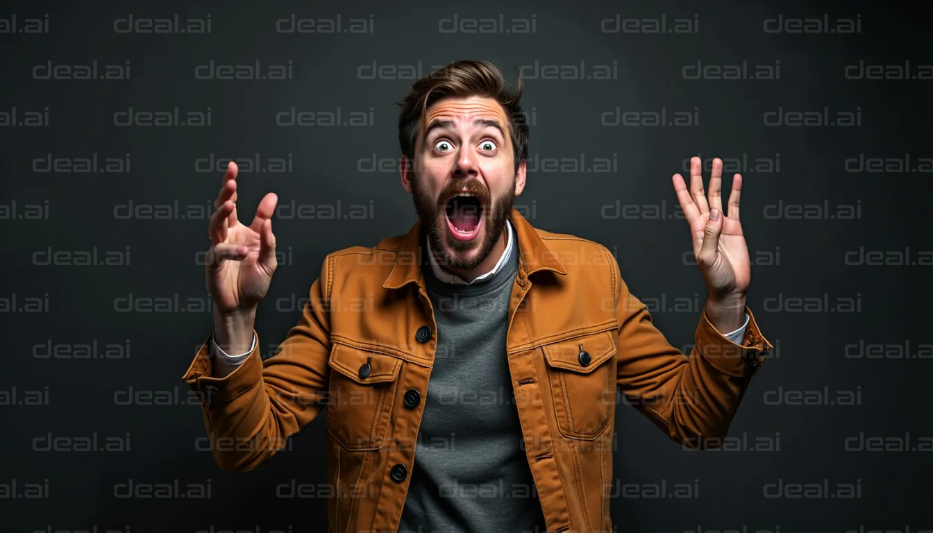 Surprised Reaction in Brown Jacket
