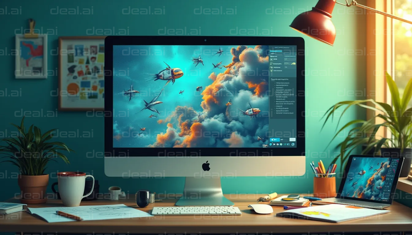 Digital Workspace with Sky Art