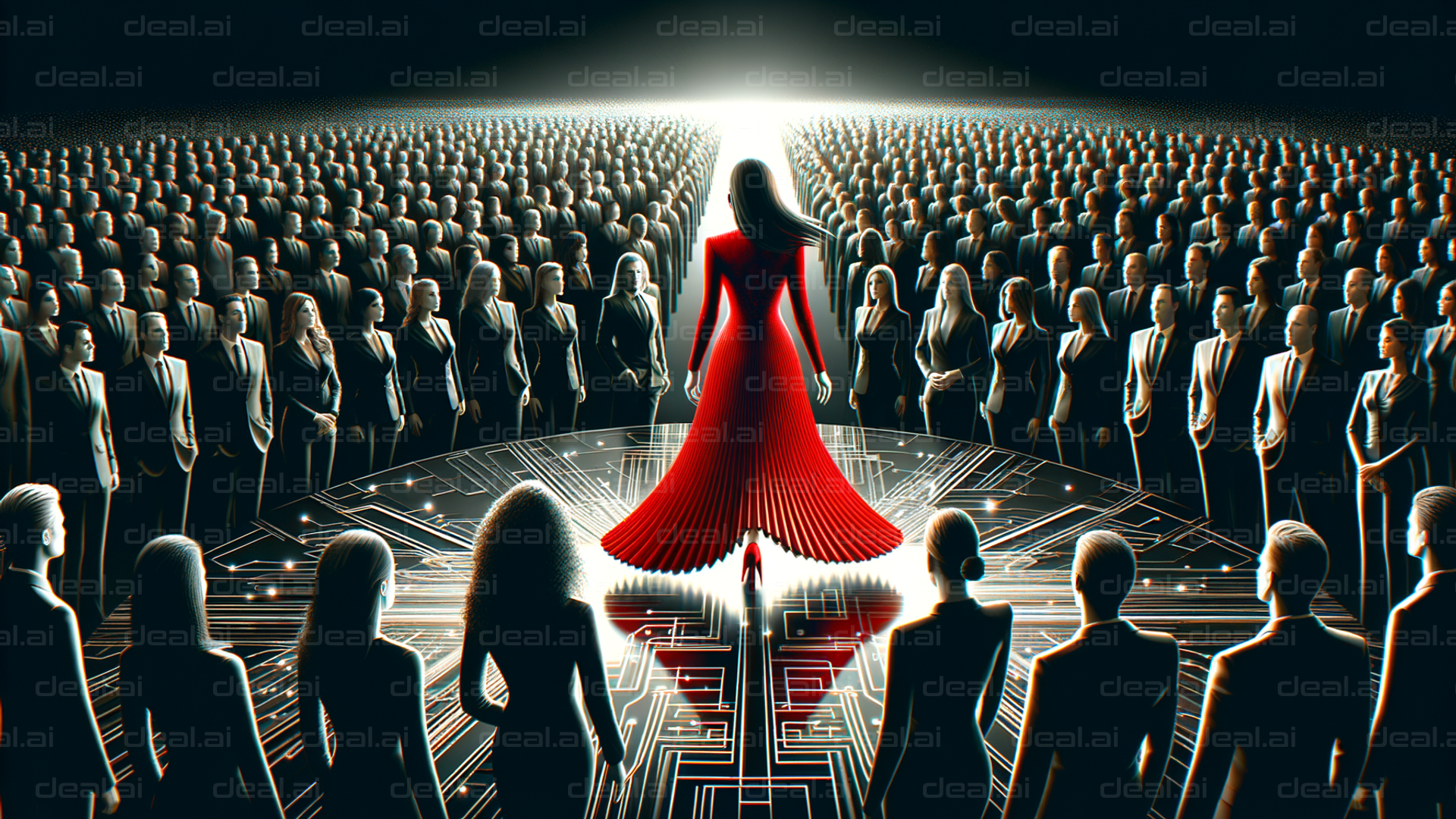 Leader in Red Amidst the Crowd