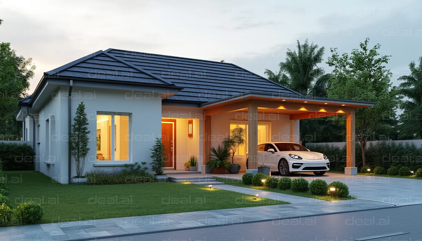 Modern House with Carport at Dusk