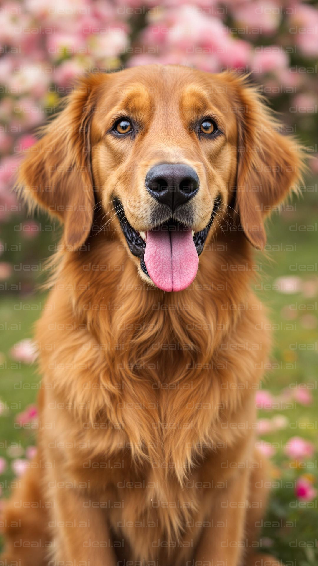 Golden Retriever in Blooming Garden