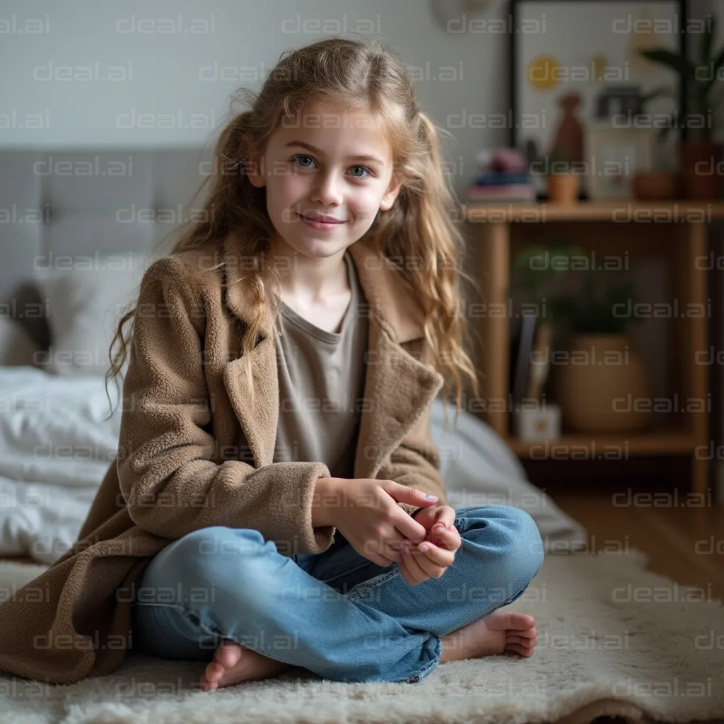 "Young Girl Relaxing Indoors"