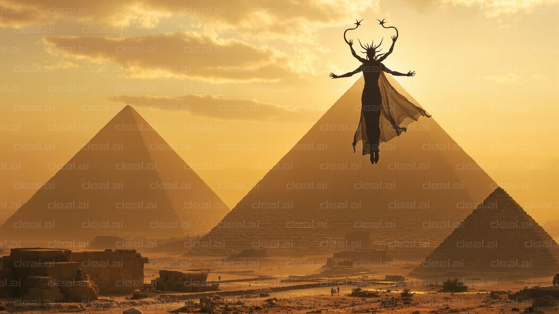 Mystical Figure Above Egyptian Pyramids