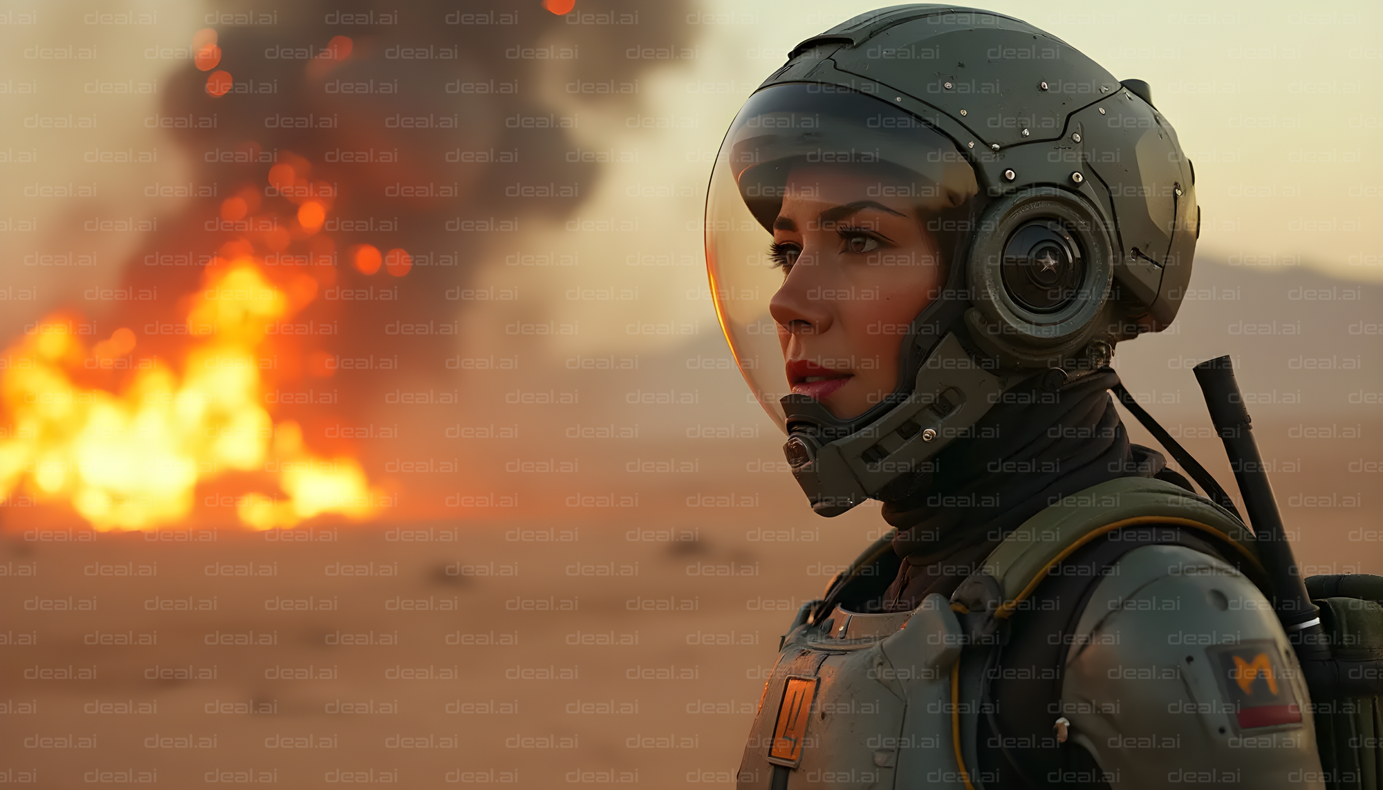 Astronaut Observes Fiery Landscape