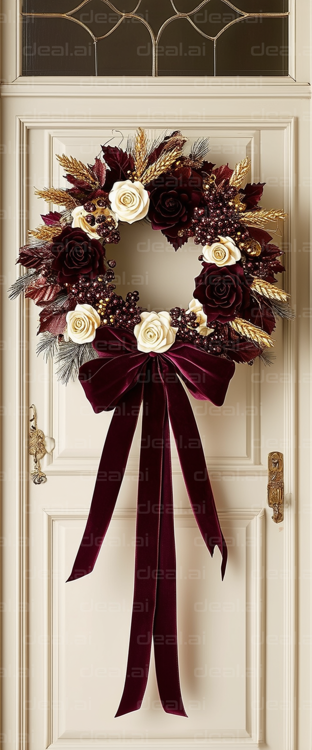 Elegant Autumn Wreath with Velvet Bow