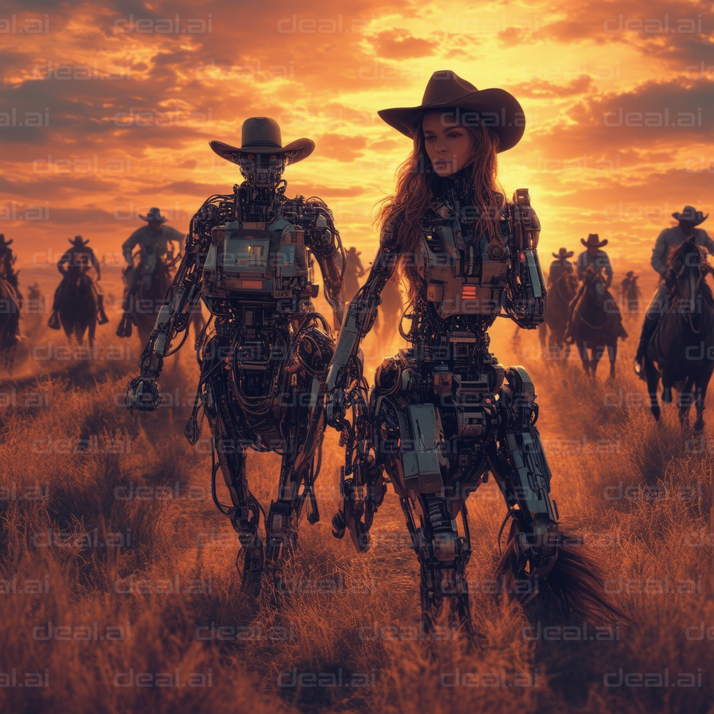 "Robots in the Wild West at Sunset"