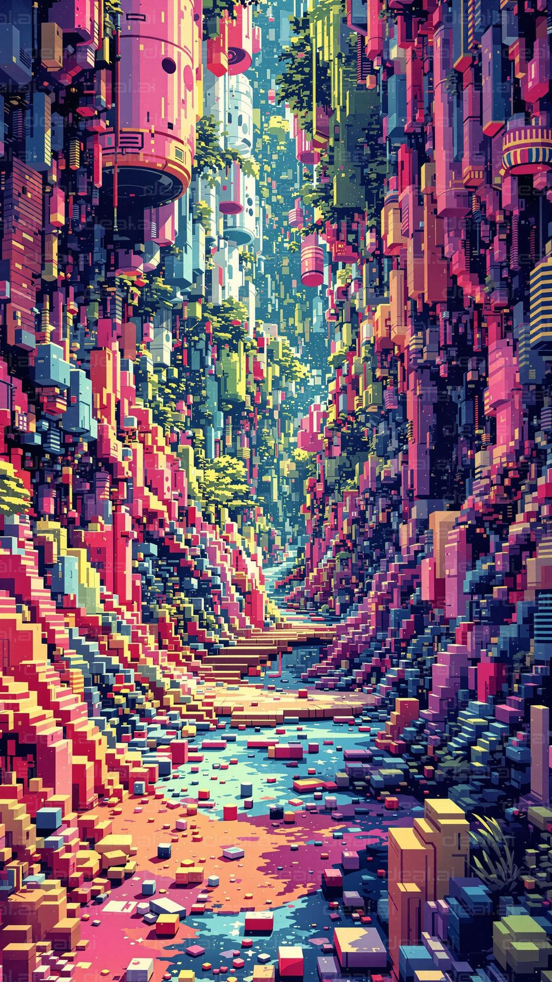 "Pixelated Sci-Fi Canyon"