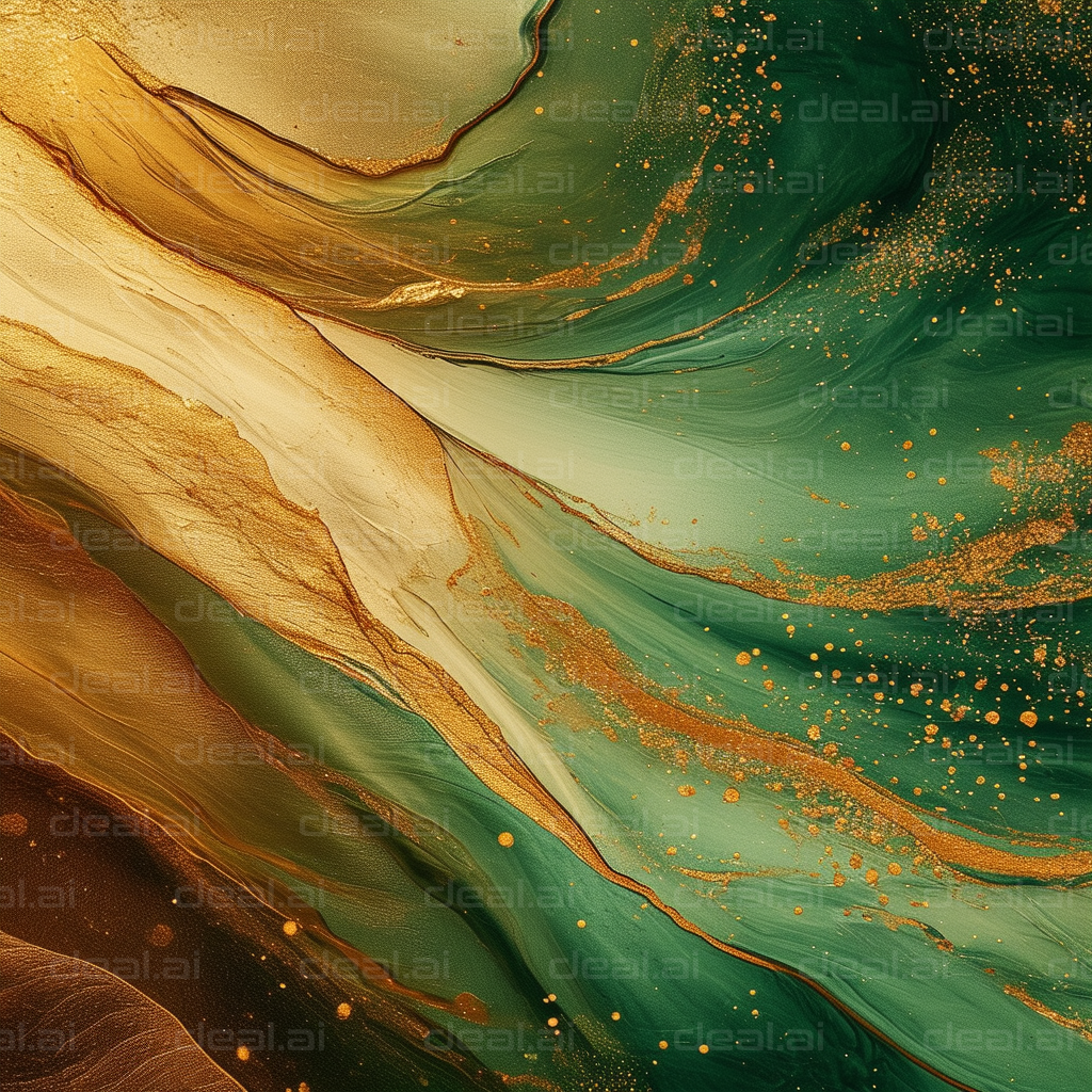 "Emerald and Gold Abstract Waves"