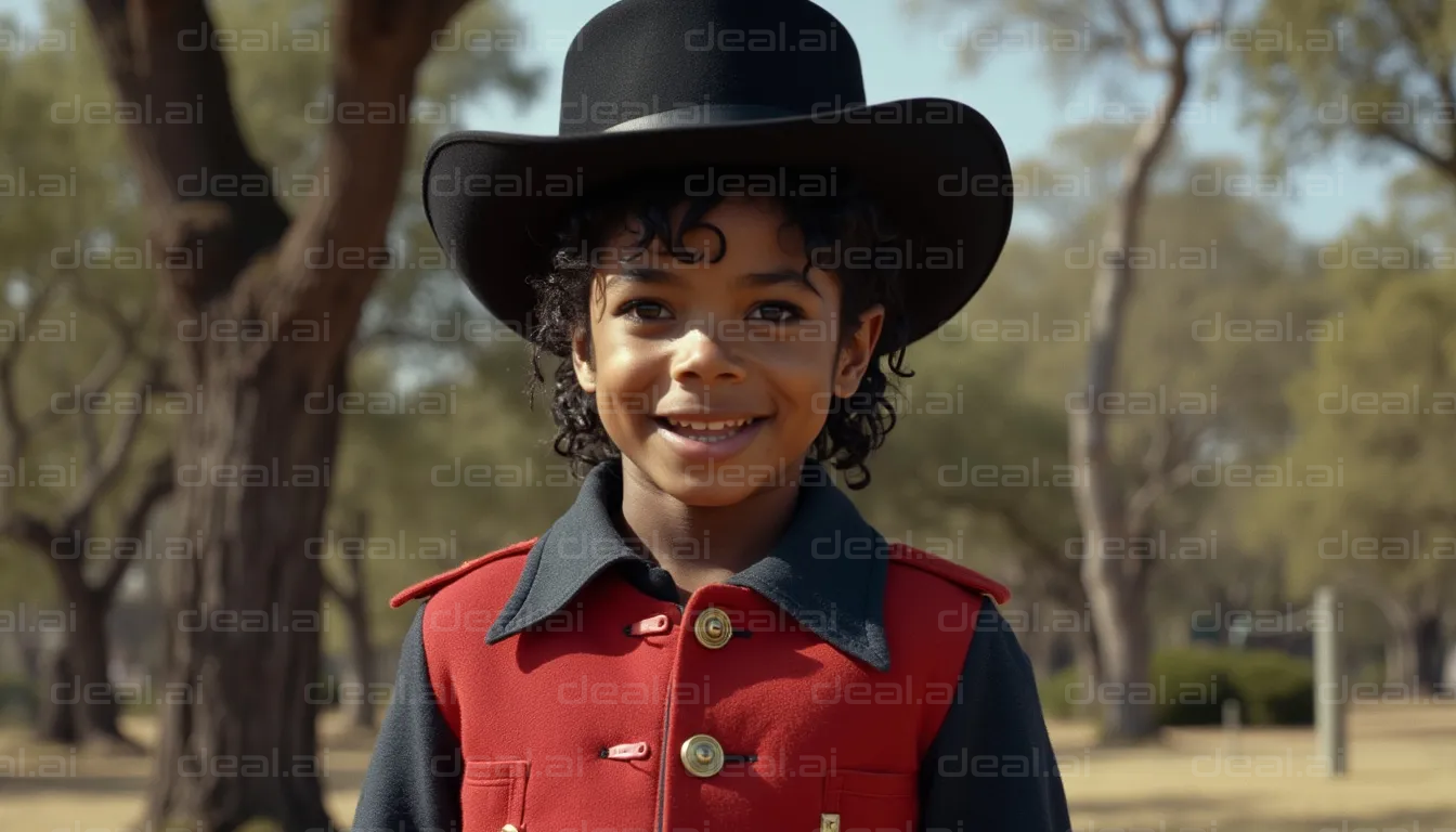 Smiling Young Cowboy in Red Outfit