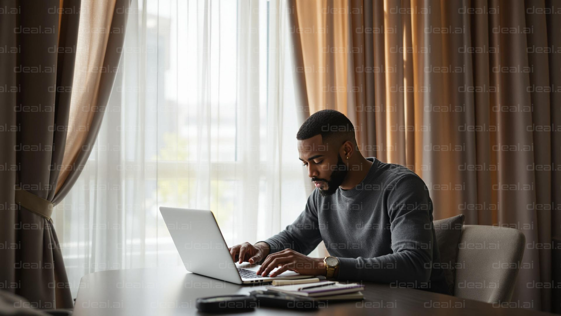 Focused on Work at the Laptop Desk