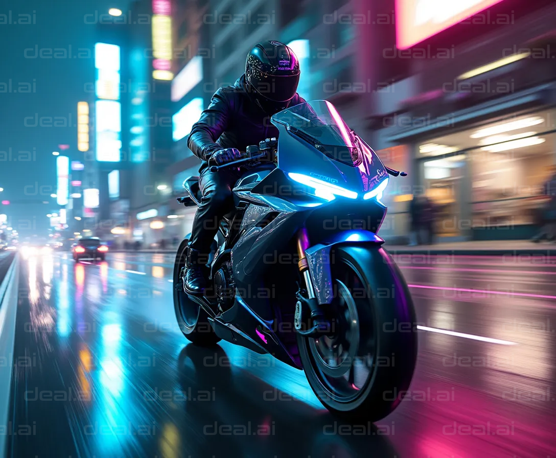 "Neon Night Motorcycle Rider"