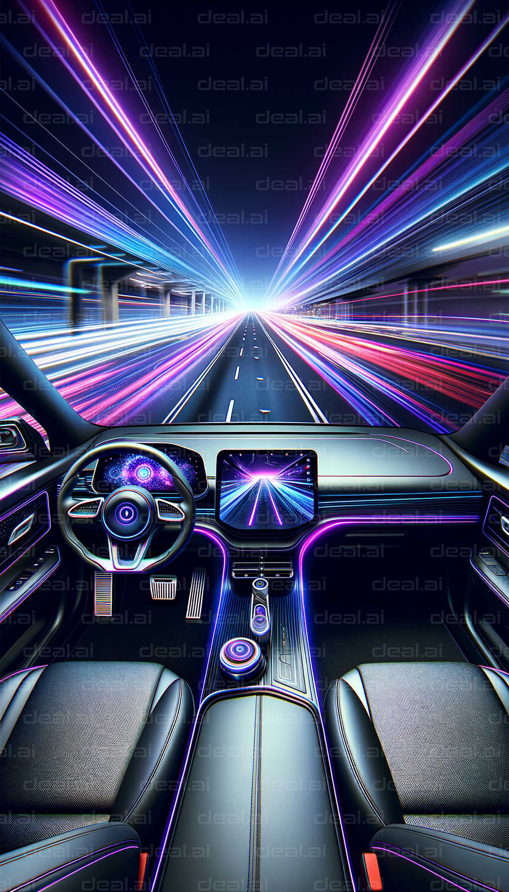 Futuristic Car Interior with Neon Lights