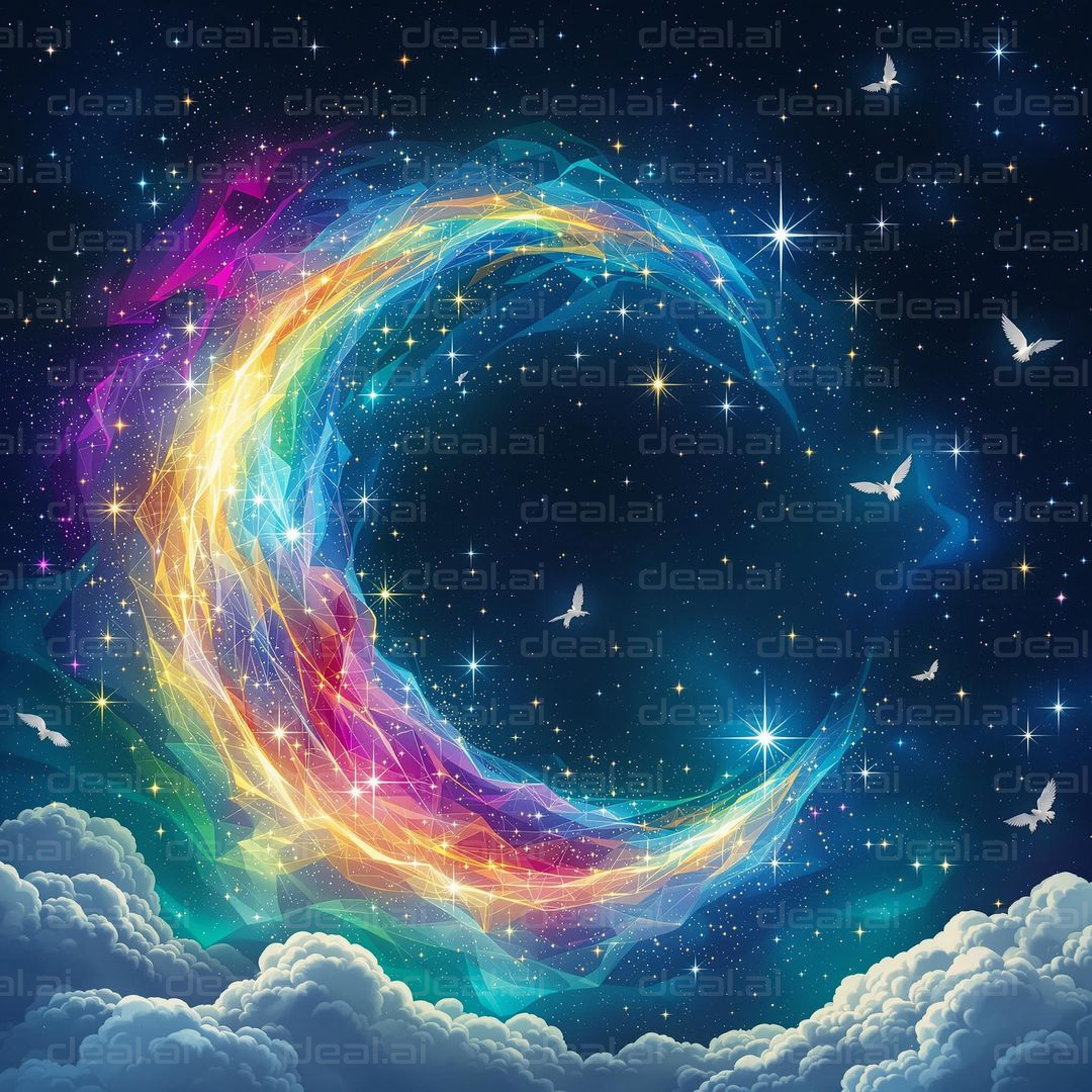 "Prismatic Crescent in Starry Sky"