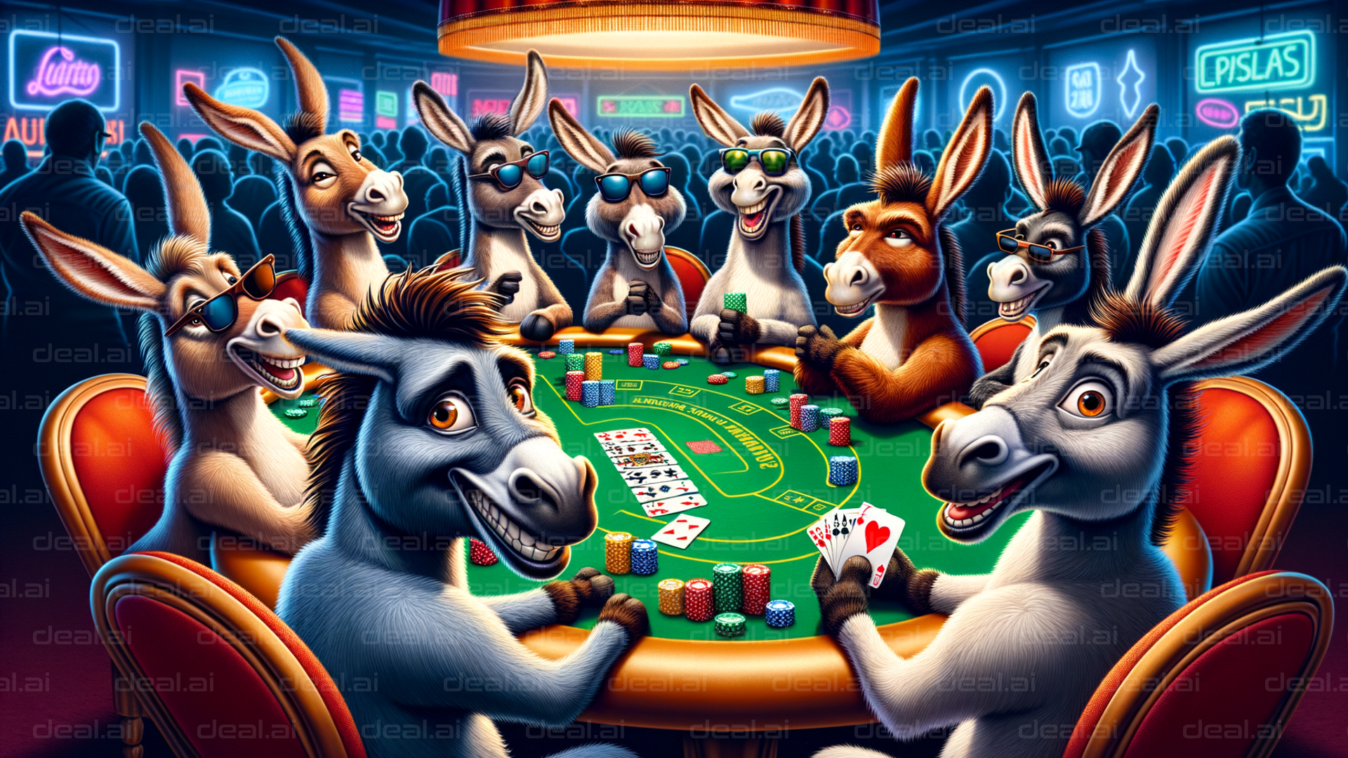 Donkeys Playing Poker in a Casino