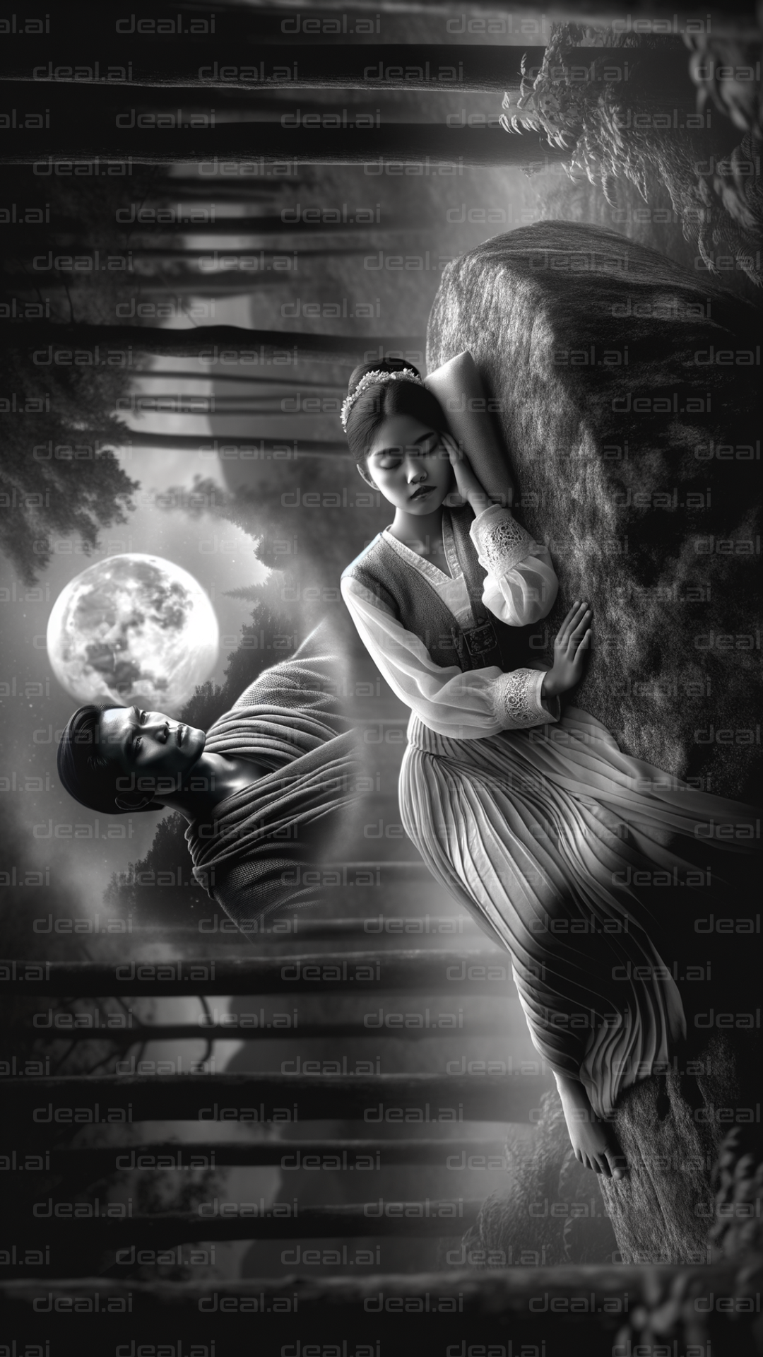 "Dreamscape Under Full Moon's Gaze"