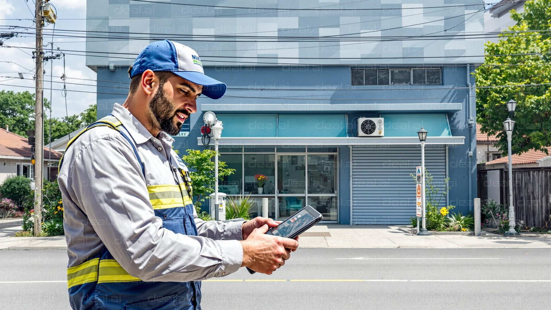 Utility Worker Using Tablet Outdoors