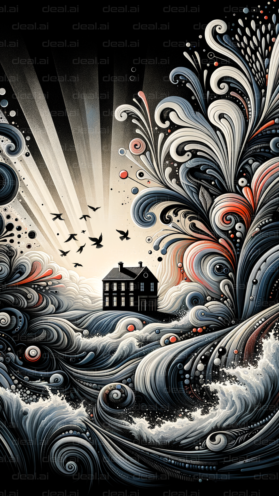 "A House Amidst Abstract Waves"