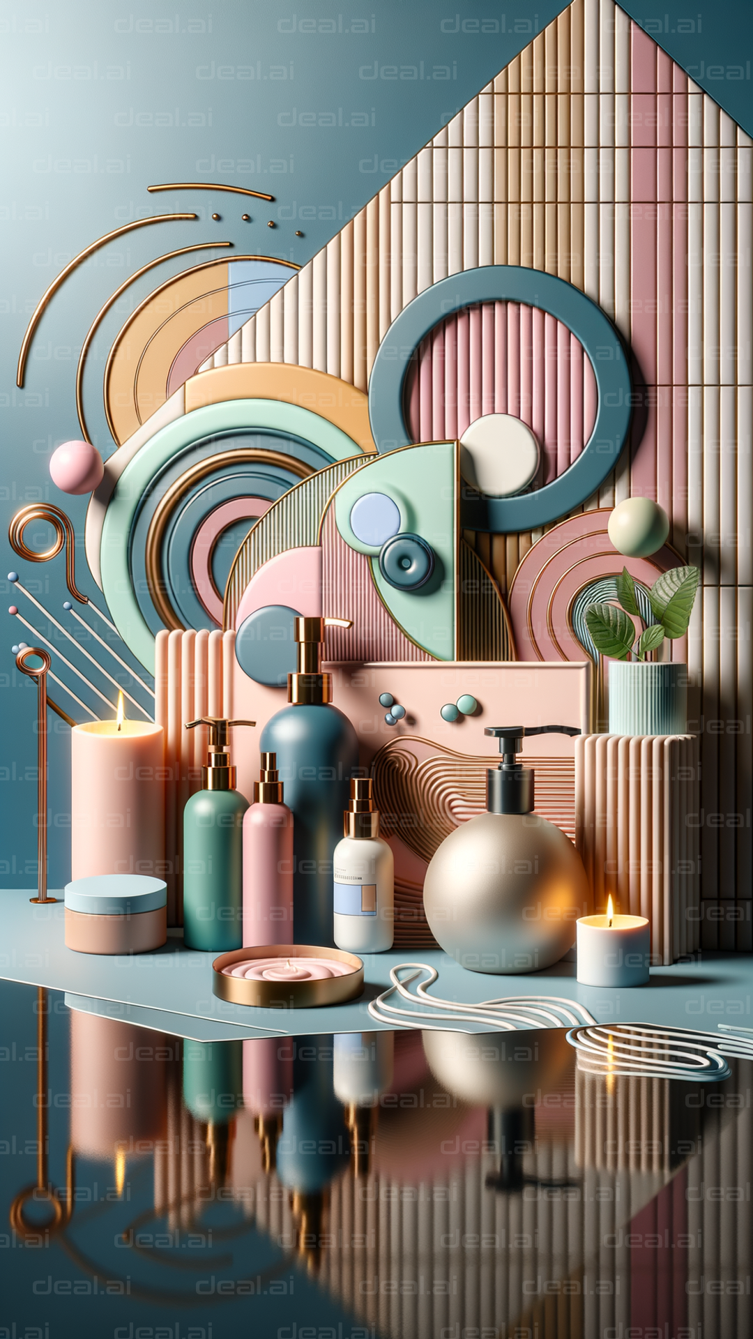 "Colorful Geometric Beauty Product Display"