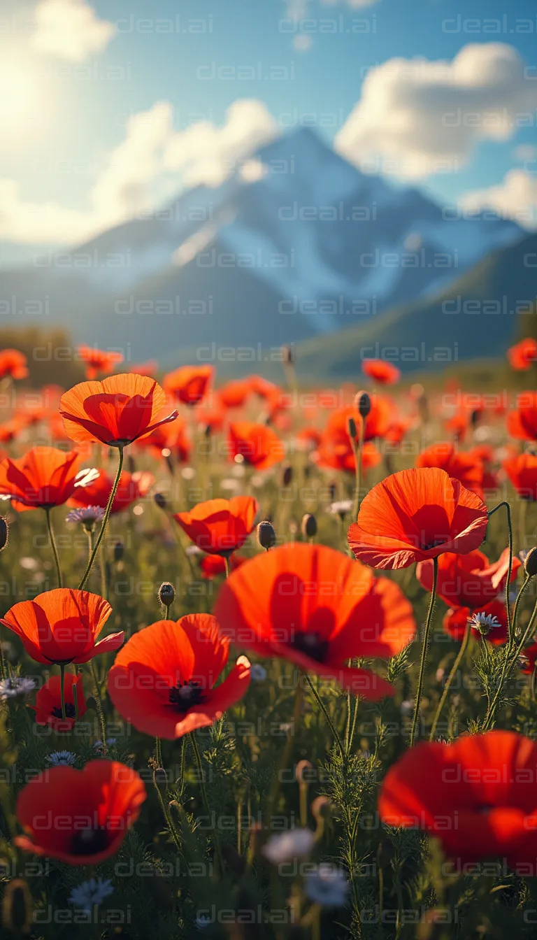 "Mountain Poppy Field at Sunrise"