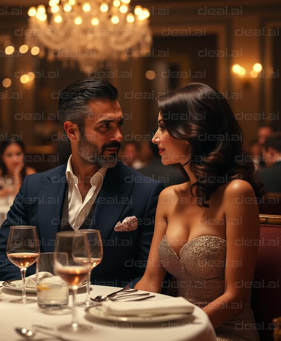 "Elegant Couple at a Candlelit Dinner"