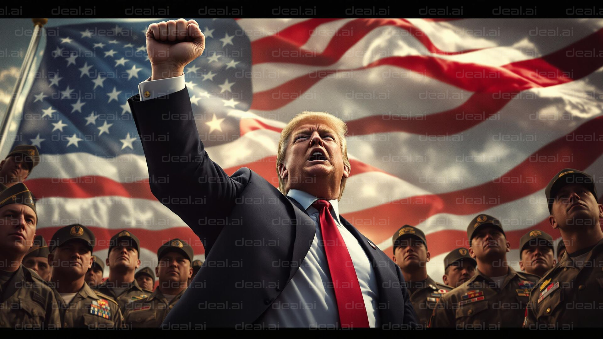 Leader and Soldiers with U.S. Flag