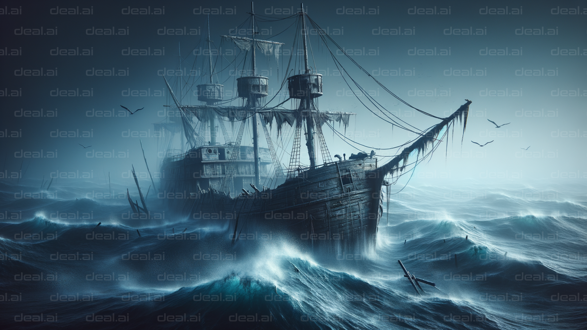 Haunted Shipwreck in Stormy Seas