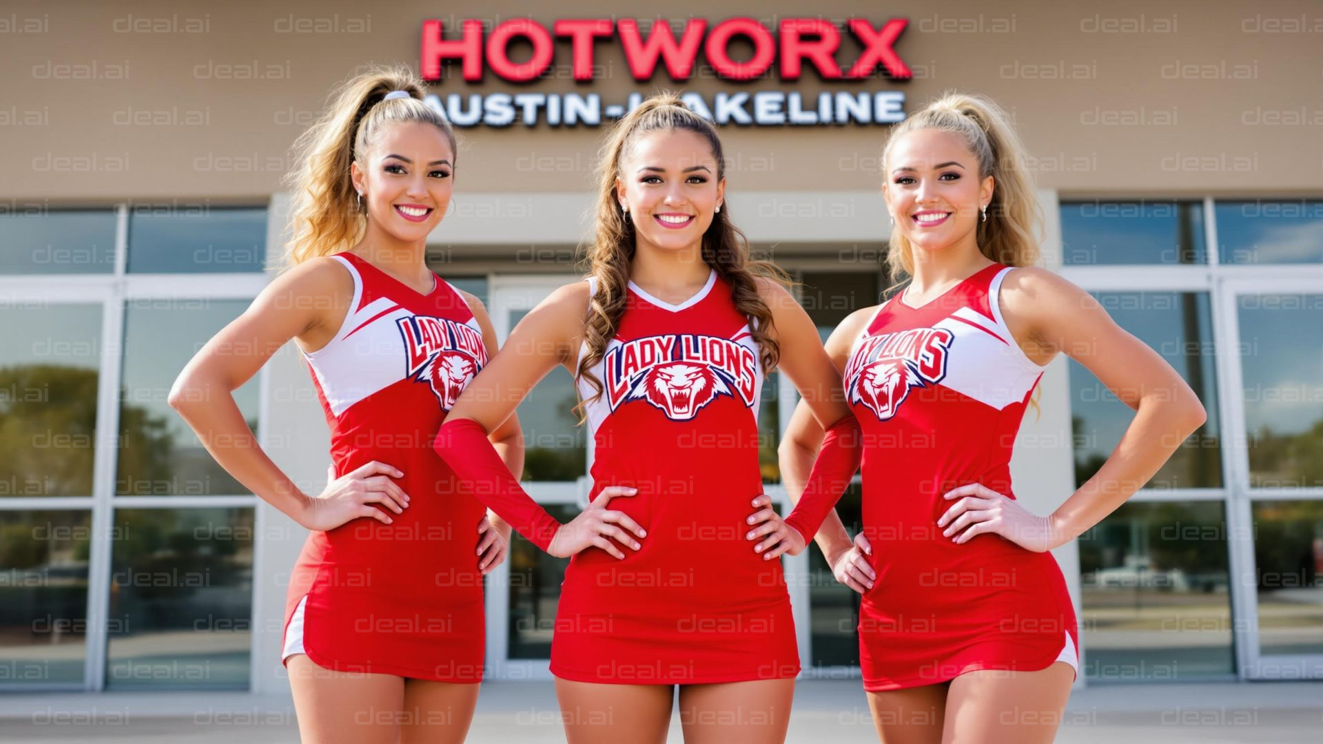 Cheerleading Team in Red Uniforms