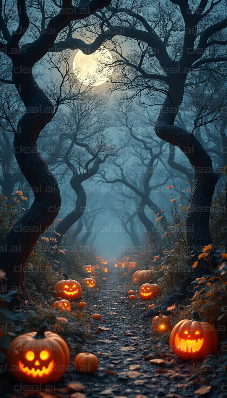 "Halloween Moonlit Pumpkin Path"