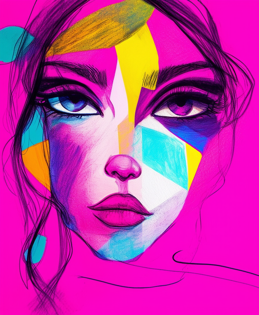 Colorful Abstract Portrait on Pink Background