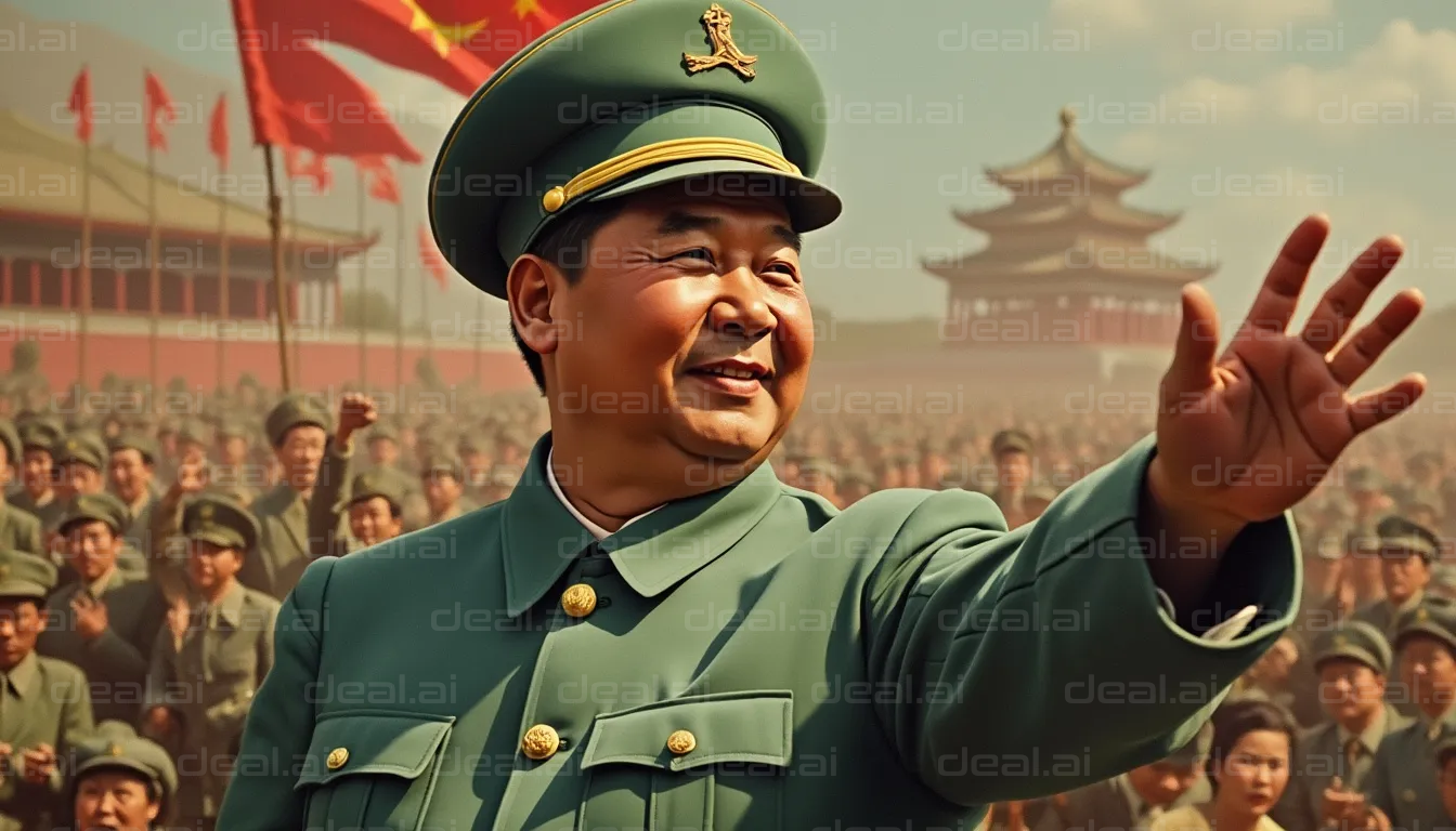 Leader in Military Uniform Waves to Crowd