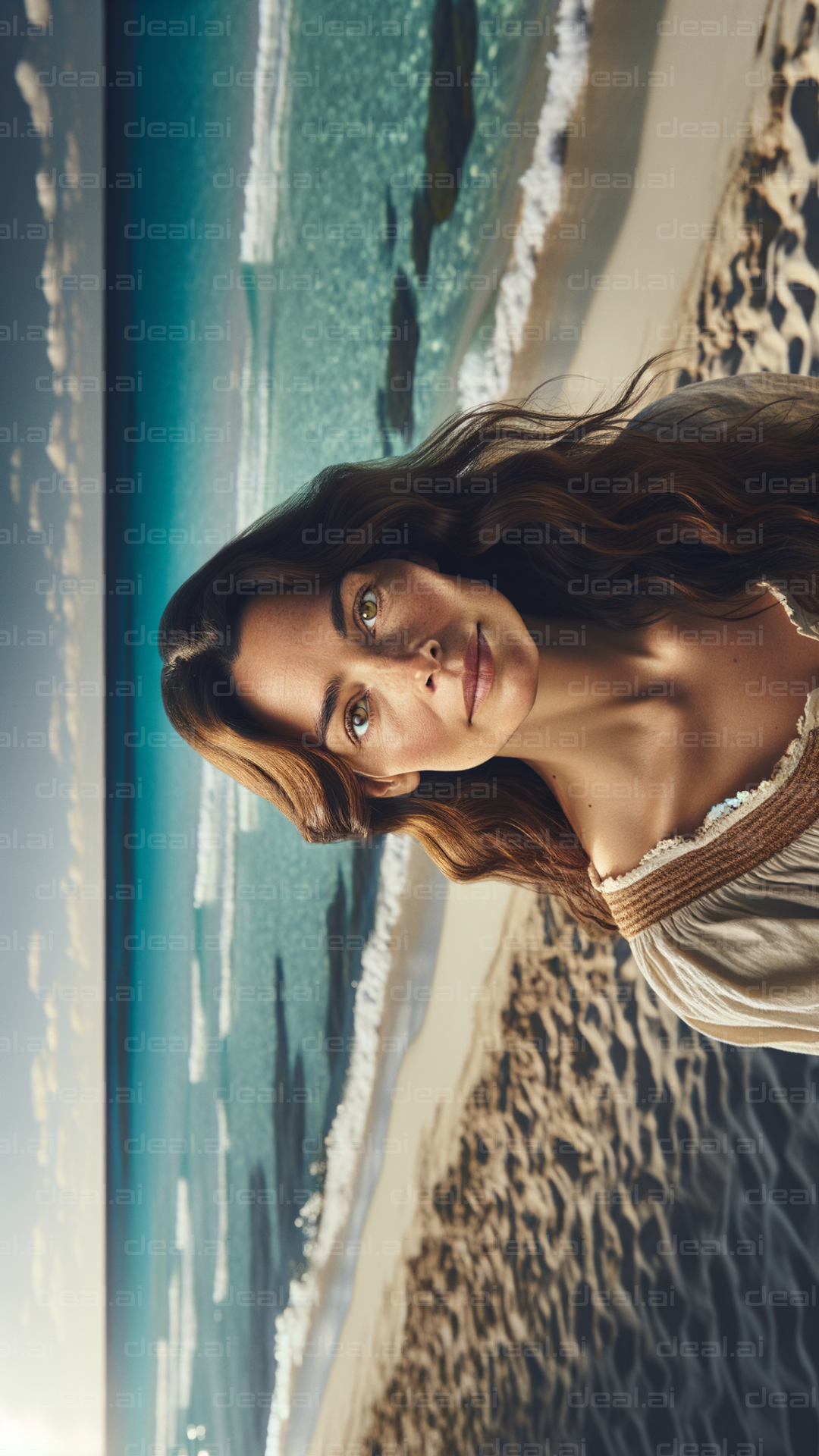 Woman Posing by Scenic Beach Shoreline