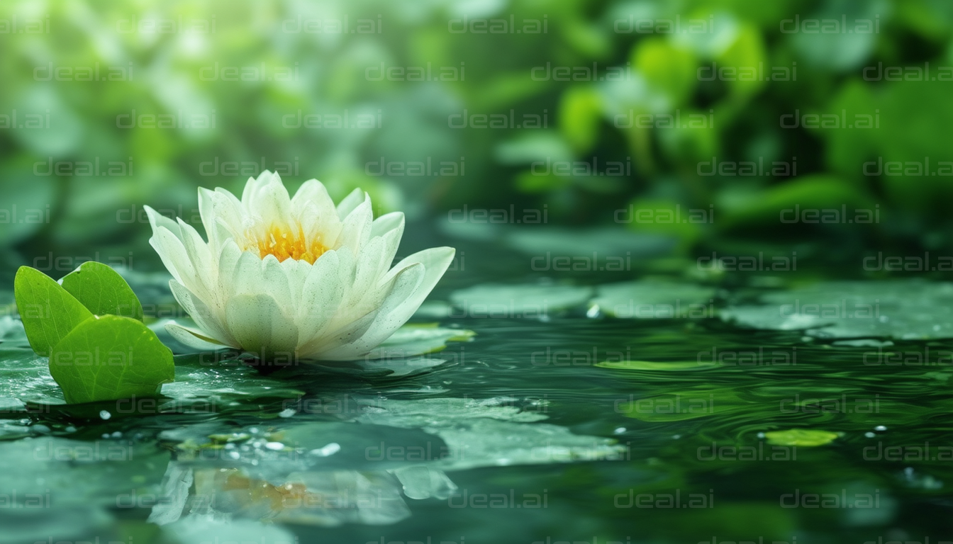 "Serene White Lotus on Pond"