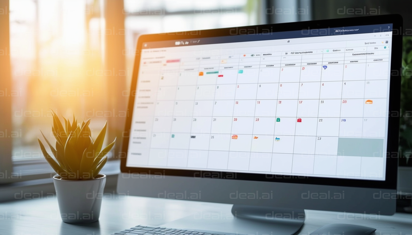 Digital Calendar on Desktop Monitor