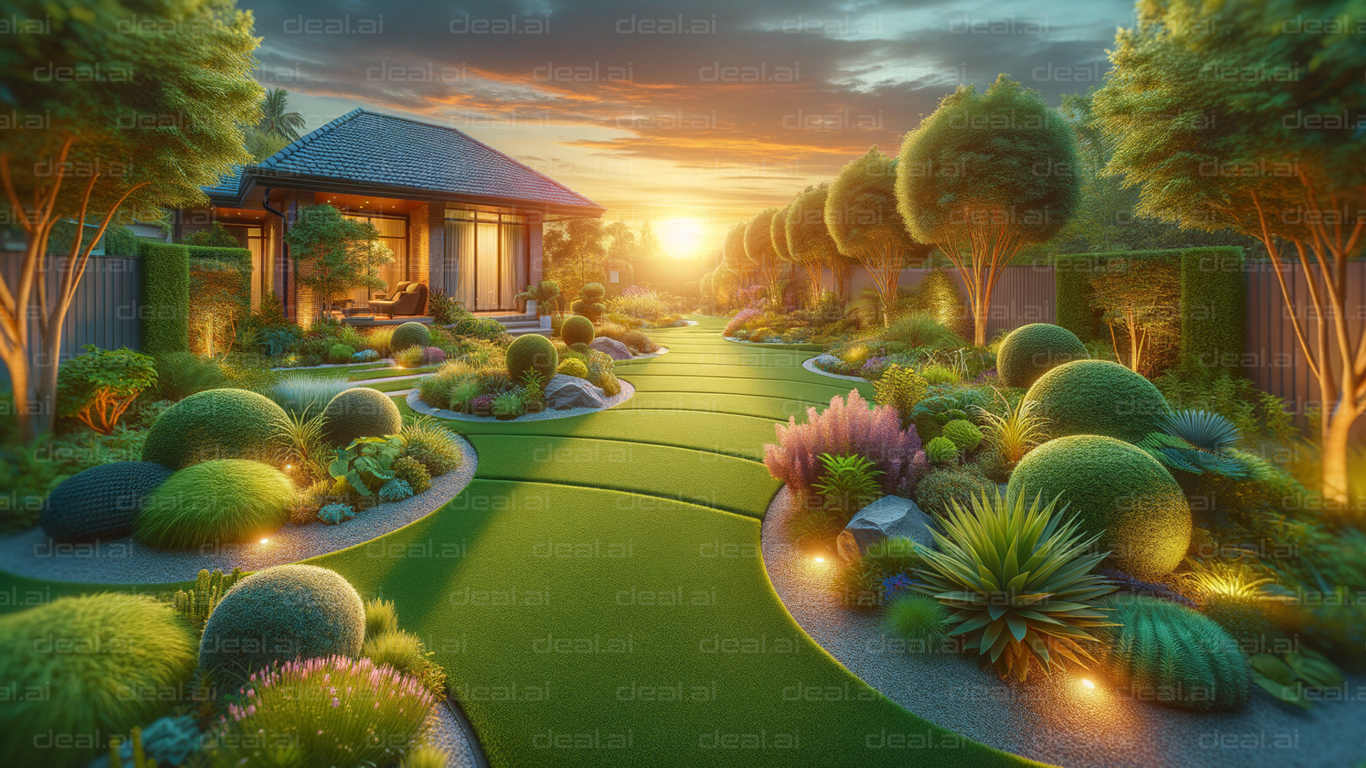 Lush Garden at Sunset