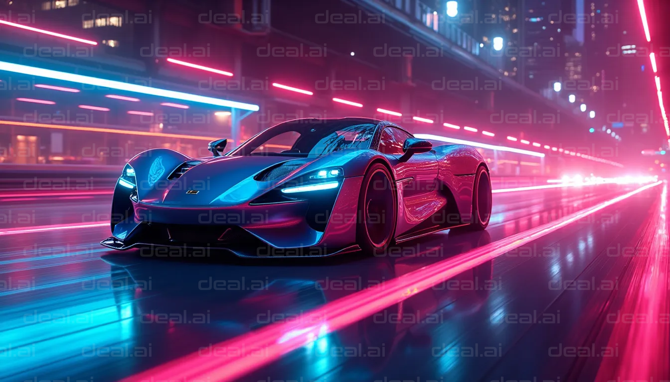 "Futuristic Sports Car in Neon Lights"