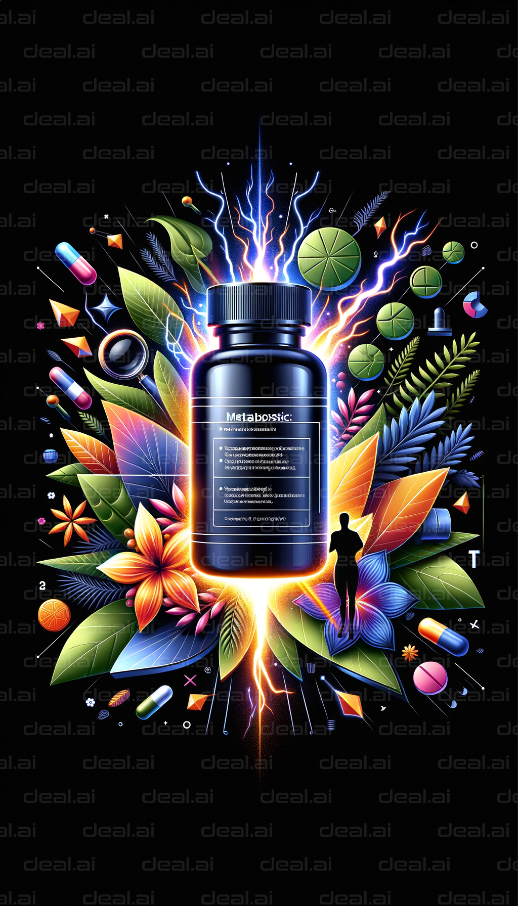 "Dynamic Supplement Bottle with Botanicals"