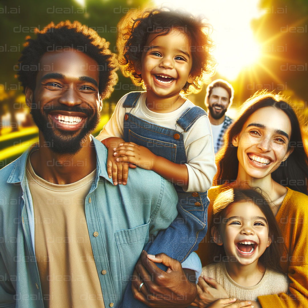 "Joyful Family in Sunlit Park"