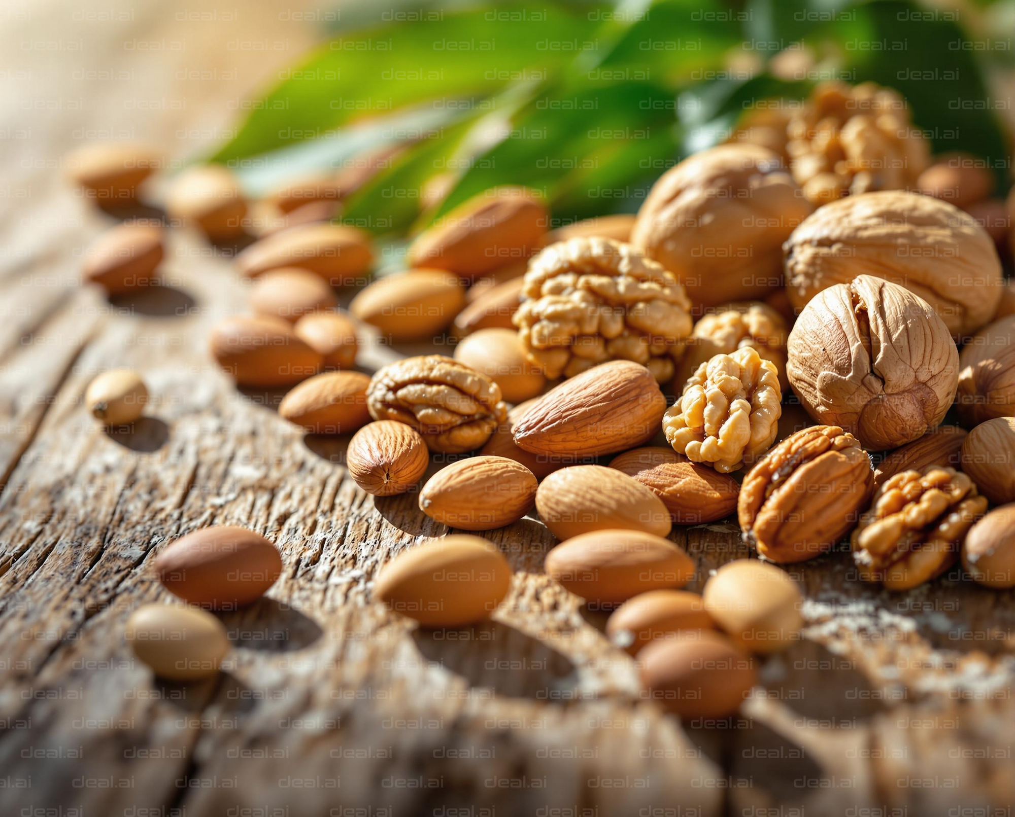 Assorted Nuts on Rustic Wood Background