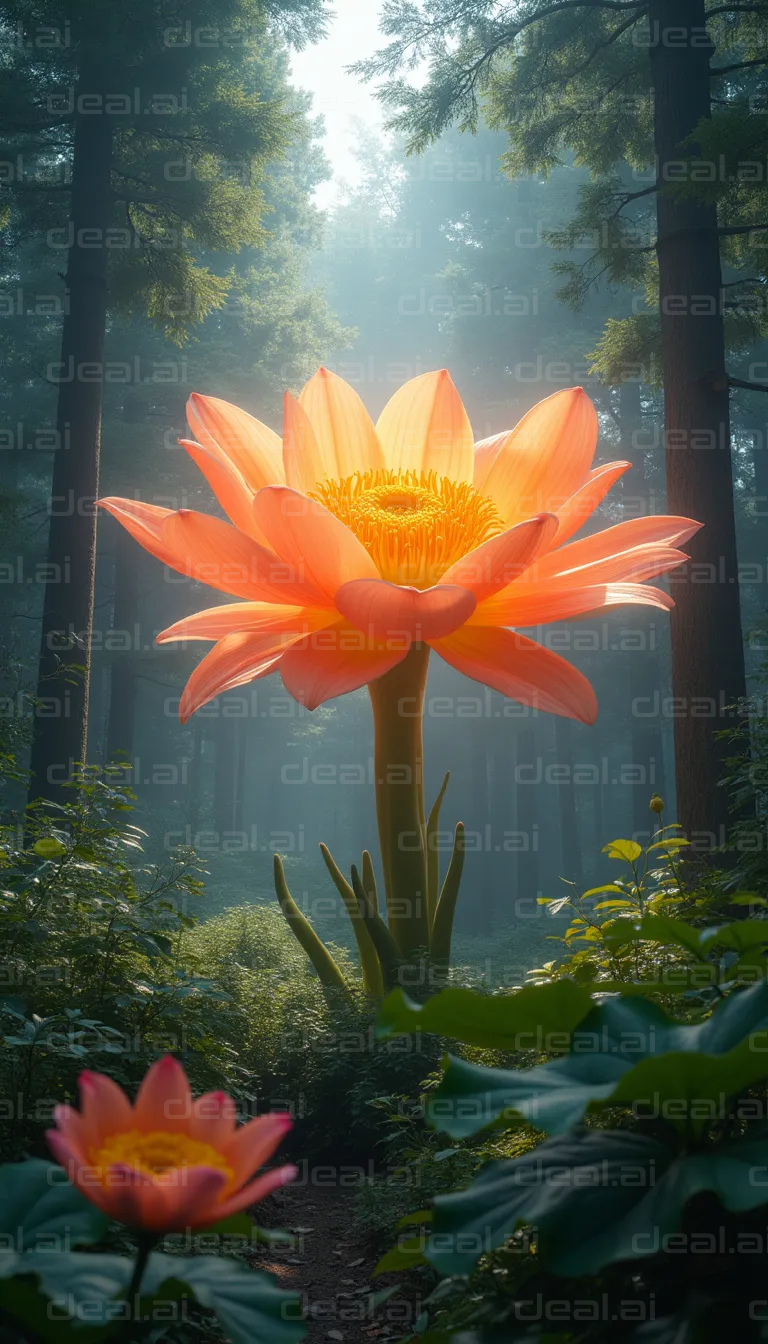 "Enchanted Forest with Giant Flower"
