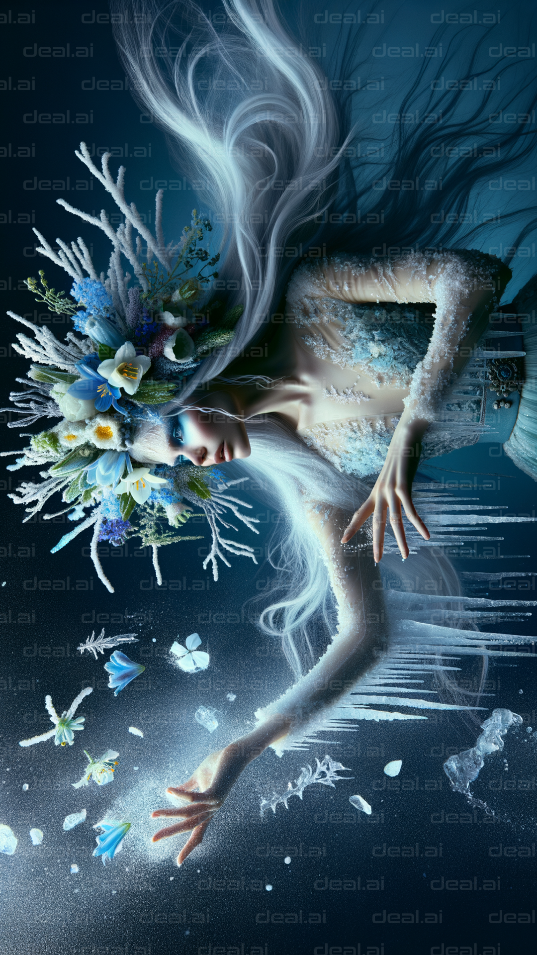 "Enchanting Ice Queen with Floral Crown"