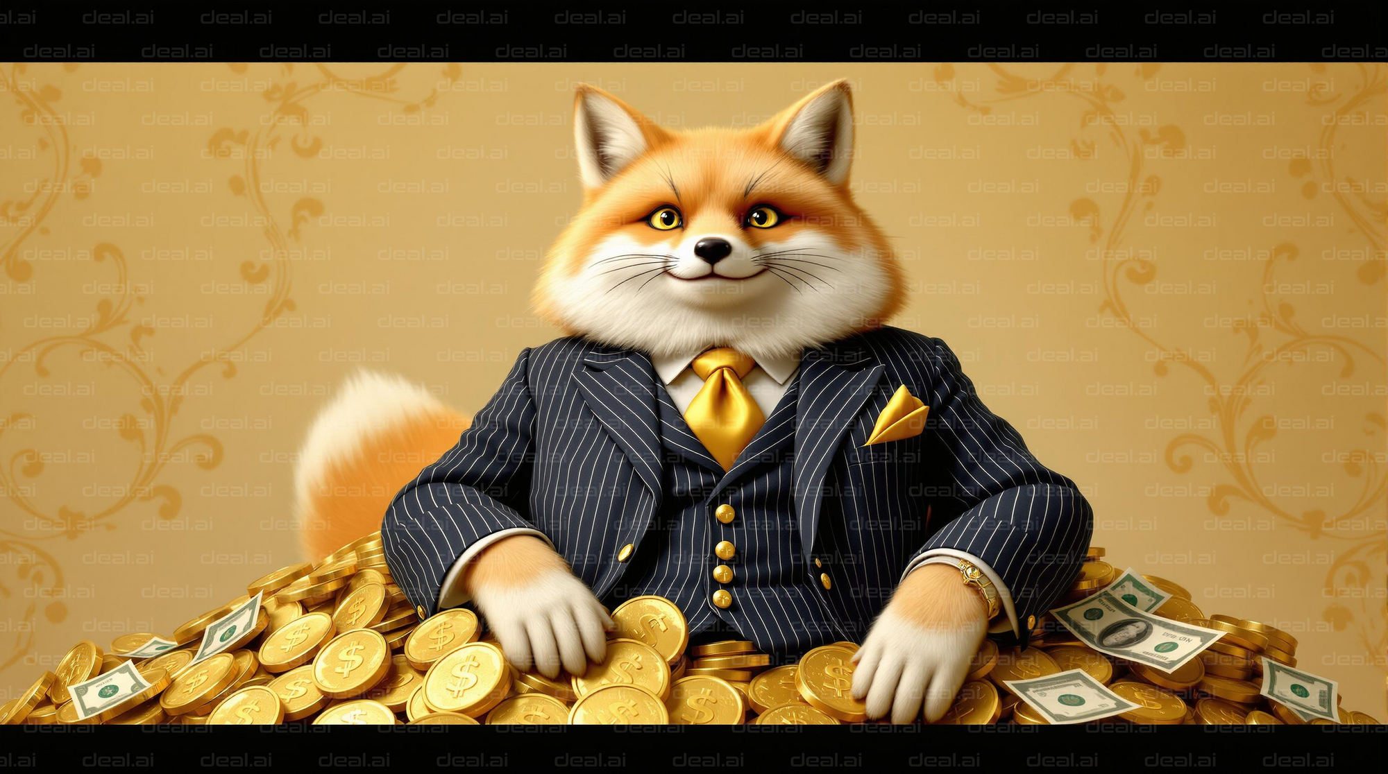 Rich Fox in Suit with Coins & Cash