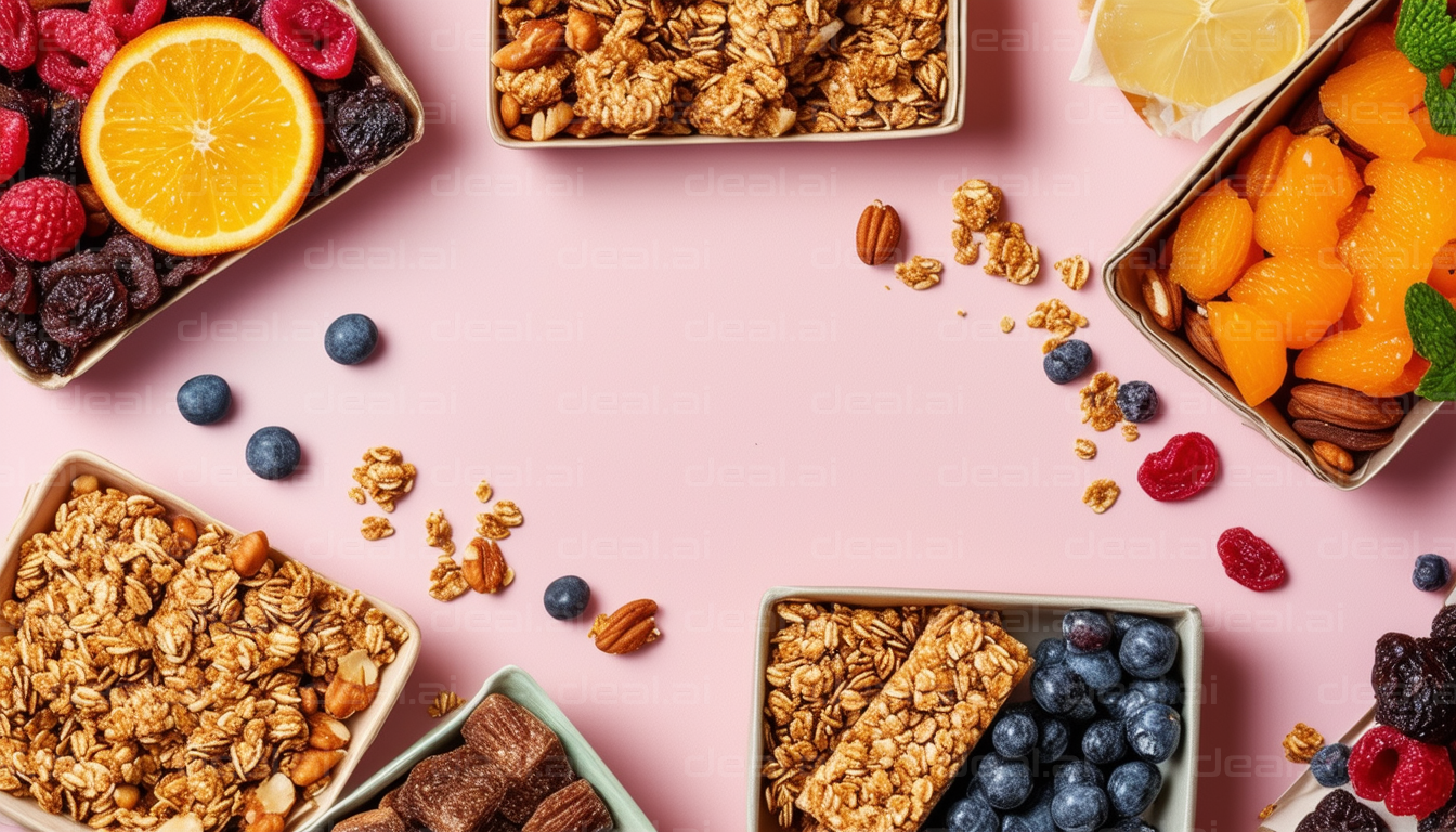 Colorful Healthy Snacks on Pink Background