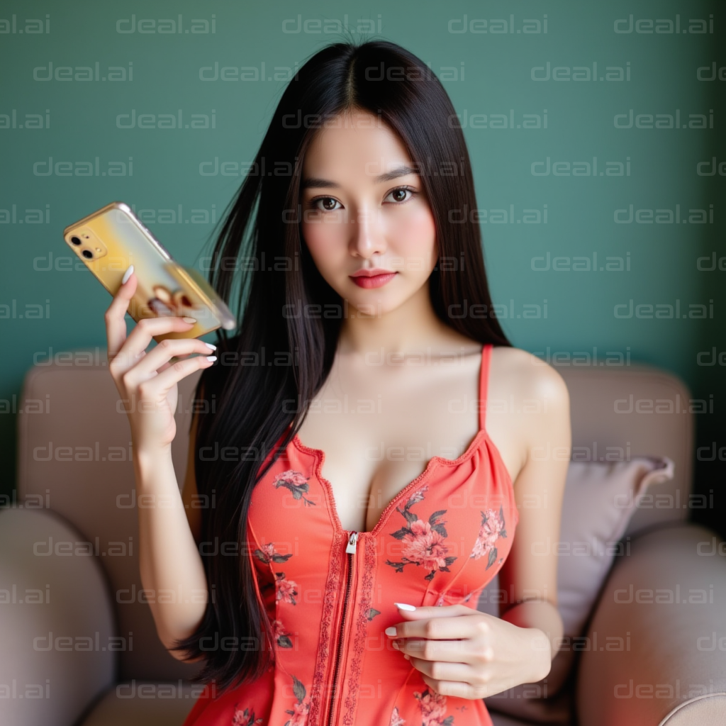 Woman Relaxing with Smartphone in Hand