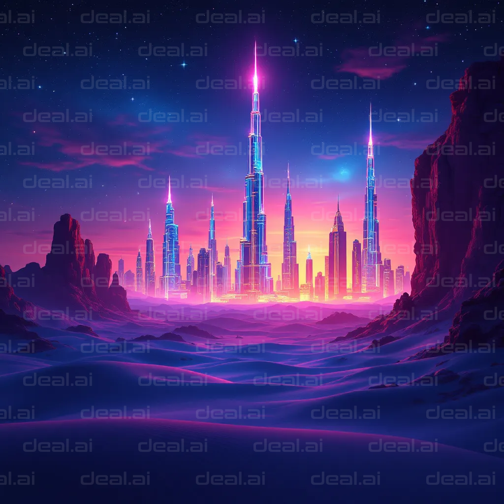 Futuristic Neon Cityscape at Sunset