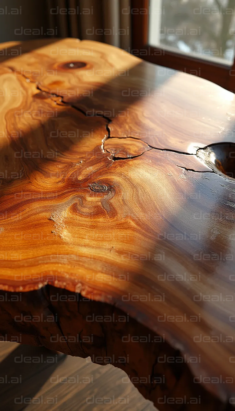 Live Edge Wooden Tabletop Close-Up