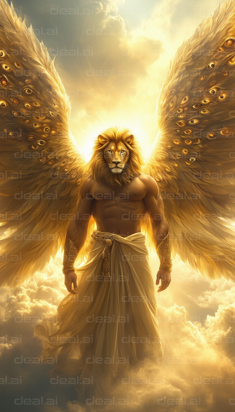 Majestic Lion Angel in Golden Light