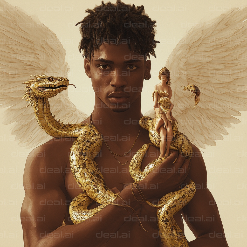 "Guardian Angel with Golden Snake"