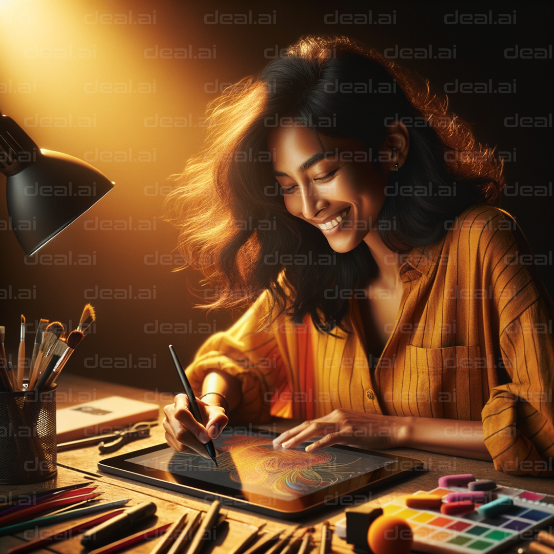 "Digital Art Creation in Warm Light"