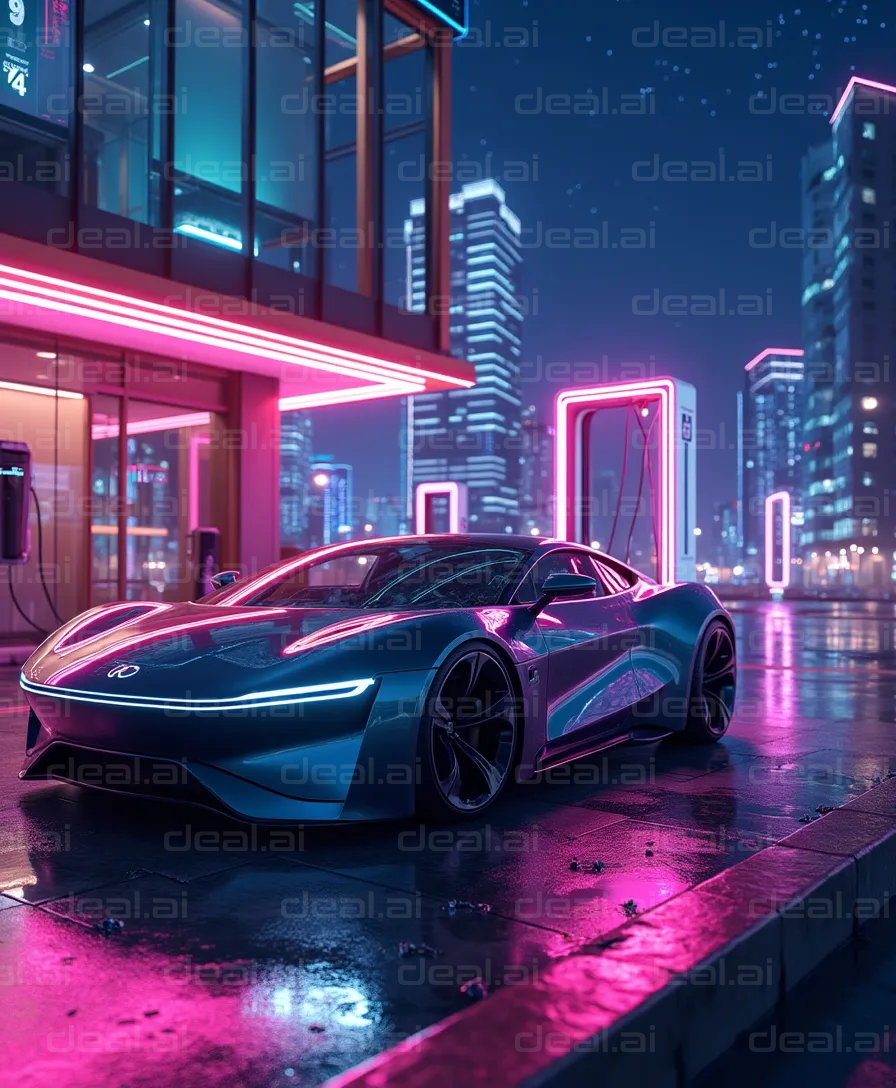 "Futuristic Supercar in Neon Cityscape"