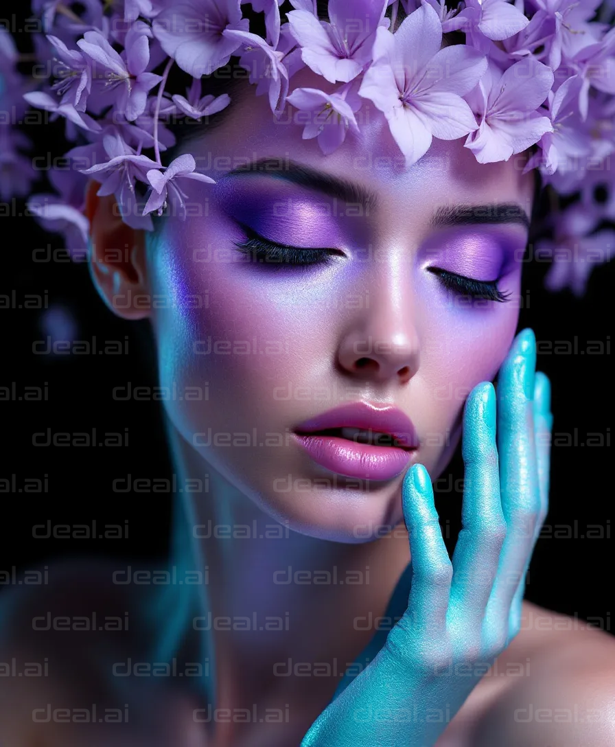 Violet Elegance: Floral Beauty Portrait